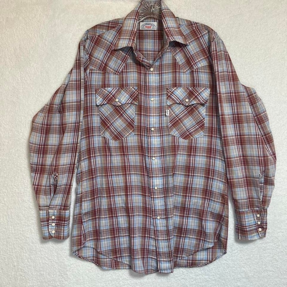 Vintage Red and Blue Plaid Levi Pearl Snap Button up